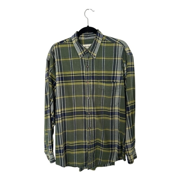 Eddie Bauer Vintage Flannel Button Down Regular Fit Plaid Green Mens Large - Picture 1 of 11